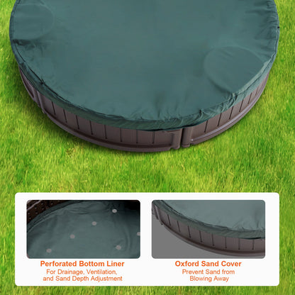 VEVOR Sandbox with Cover, 72 x 41.5 x 9.1 in Oval Sand Box, HDPE Sand Pit with 4