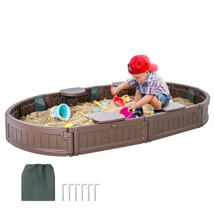 VEVOR Sandbox with Cover, 72 x 41.5 x 9.1 in Oval Sand Box, HDPE Sand Pit with 4