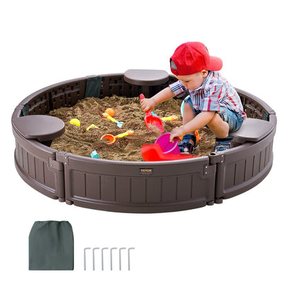 VEVOR Sandbox with Cover, 47.2 x 9.1 in Round Sand Box, HDPE Sand Pit with 3 Corner