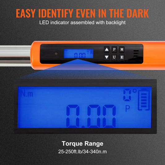 Digital Torque Wrench 1/2" Drive, 34-340 Nm Range, High Precision Tool