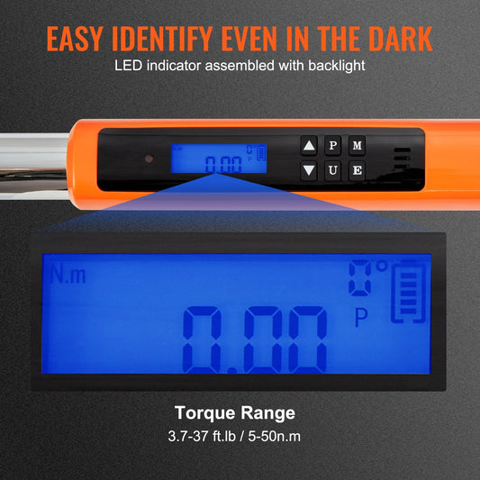 Digital Electronic Torque Wrench Set, 3/8" Drive, 5-50 Nm, LED & Sound Alert