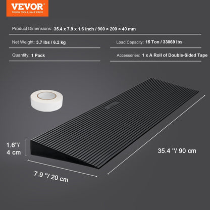 Adjustable 4 cm Rise Rubber Ramp for Wheelchairs and Robots, 90 cm Wide