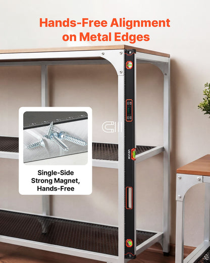 Digital Level, 1200 mm, Magnetic Electronic Level with LED Backlit Display, 360° Electronic Leveler Tool with 0°/45°/90° Bubble Vials, IP54 Rating for Construction Carpentry Home Renovation