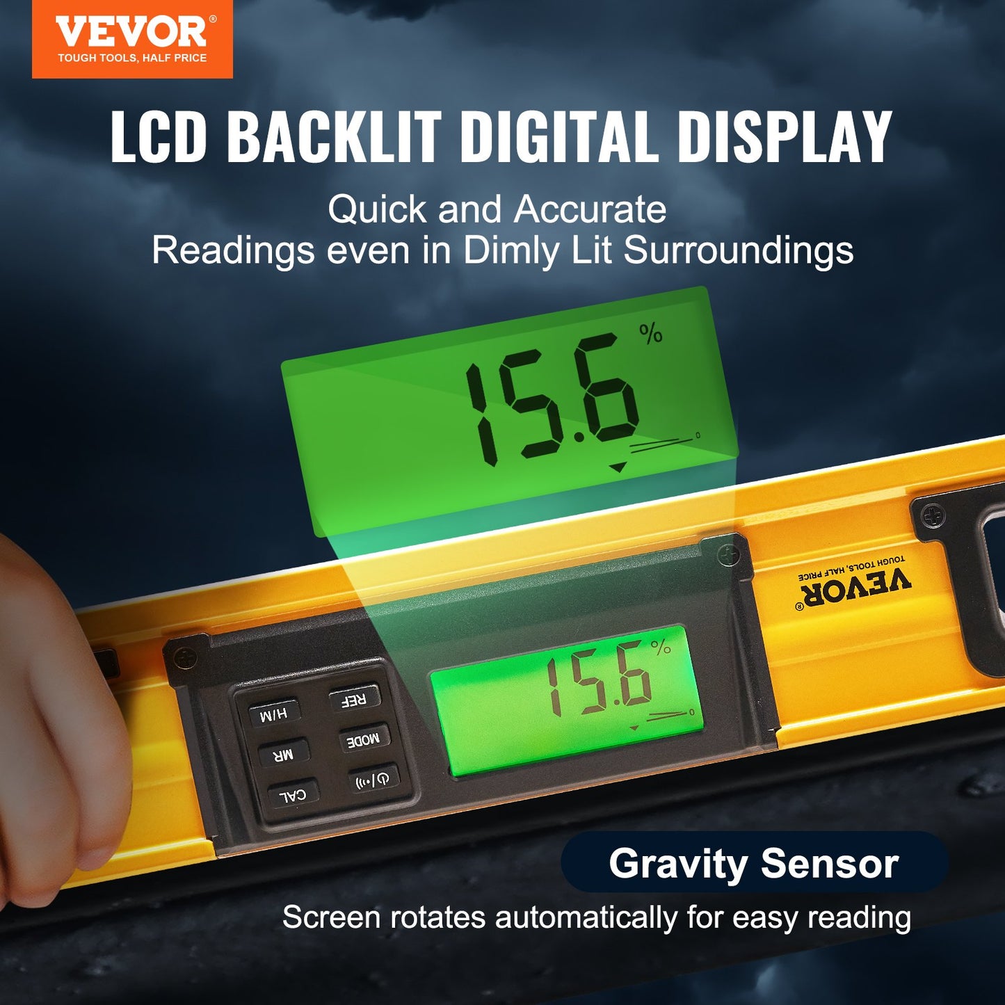 VEVOR Magnetic Torpedo Level, 24 in, LED Backlit Screen Mechanical Bubble Vials