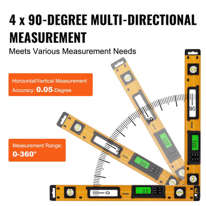 Magnetic Torpedo Level - 0.6m, LED Screen, 360° Gravity Sensor, Aluminum Tool