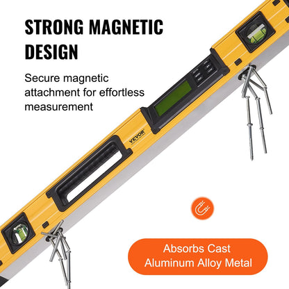Magnetic Torpedo Level - 0.6m, LED Screen, 360° Gravity Sensor, Aluminum Tool