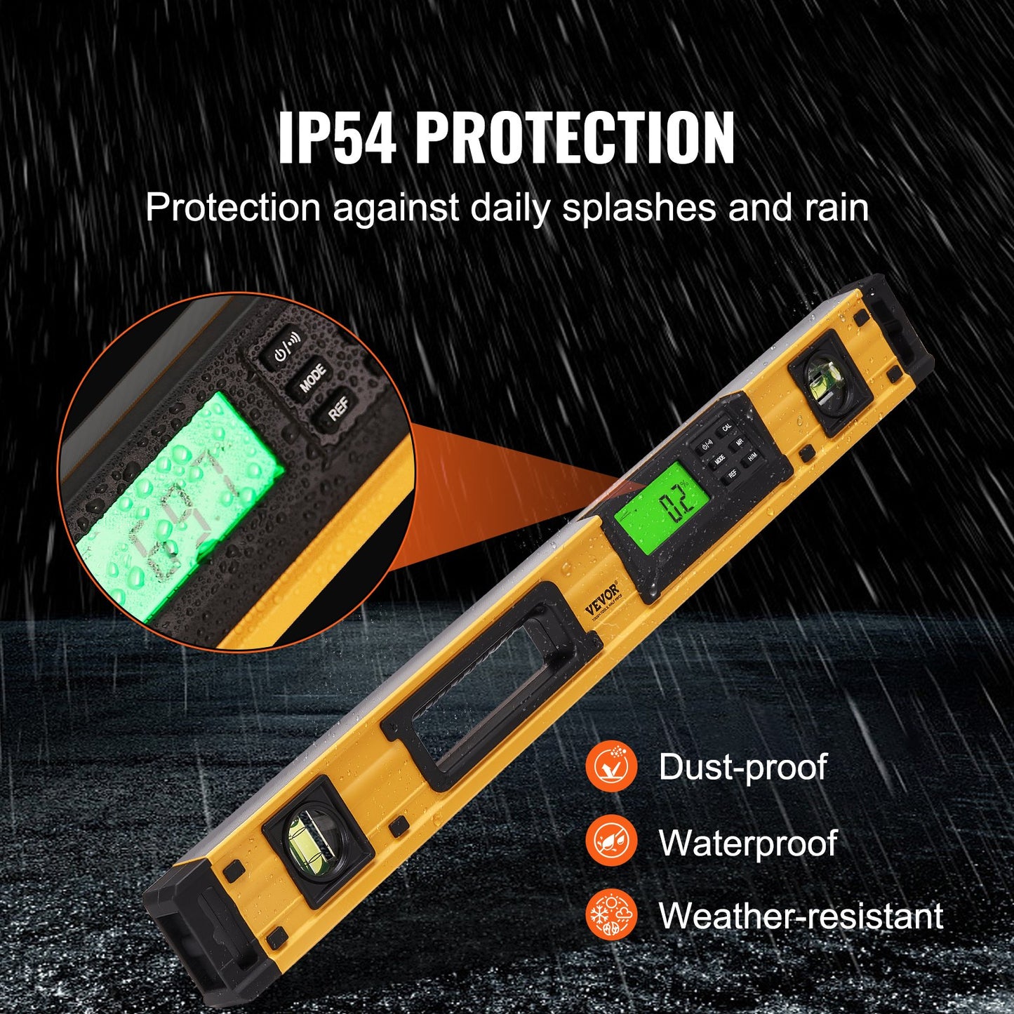 VEVOR Magnetic Torpedo Level, 24 in, LED Backlit Screen Mechanical Bubble Vials