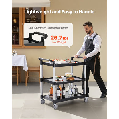 VEVOR Heavy Duty Utility Cart 500 lbs Capacity 3-tier Service Cart with Wheels