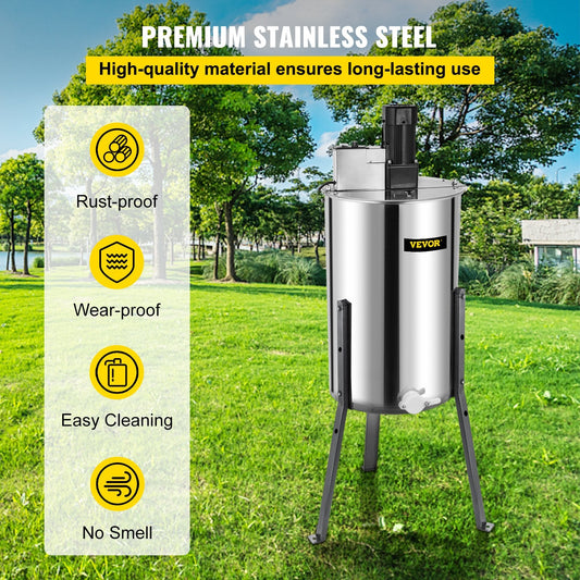 Electric Honey Extractor, Stainless Steel, 3/6 Frame, with Sturdy 3-Leg Design