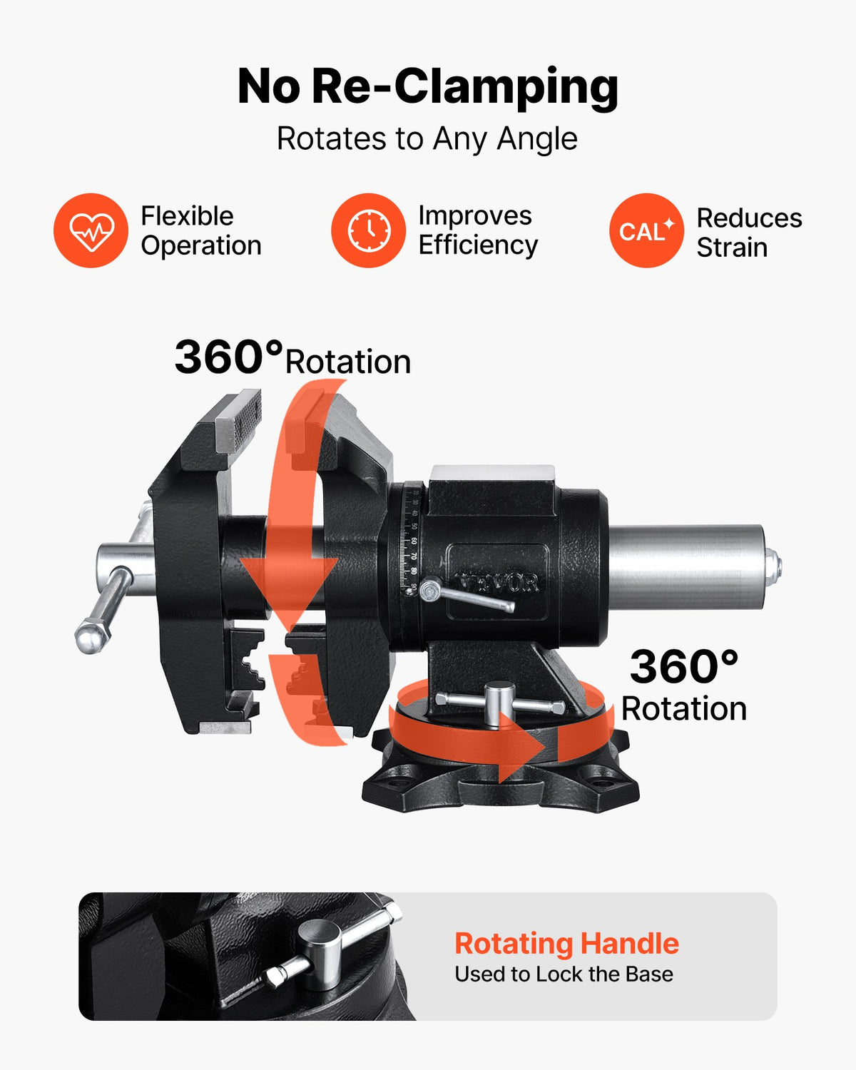 Heavy Duty Bench Vise, 140 mm Jaw Width, Double Swivel Rotating Multi-Purpose Bench Vise, with 360° Locking Swivel Base & Head, 70 mm Throat Depth, 125 mm Jaw Opening, for Drilling, Pipe Cutting
