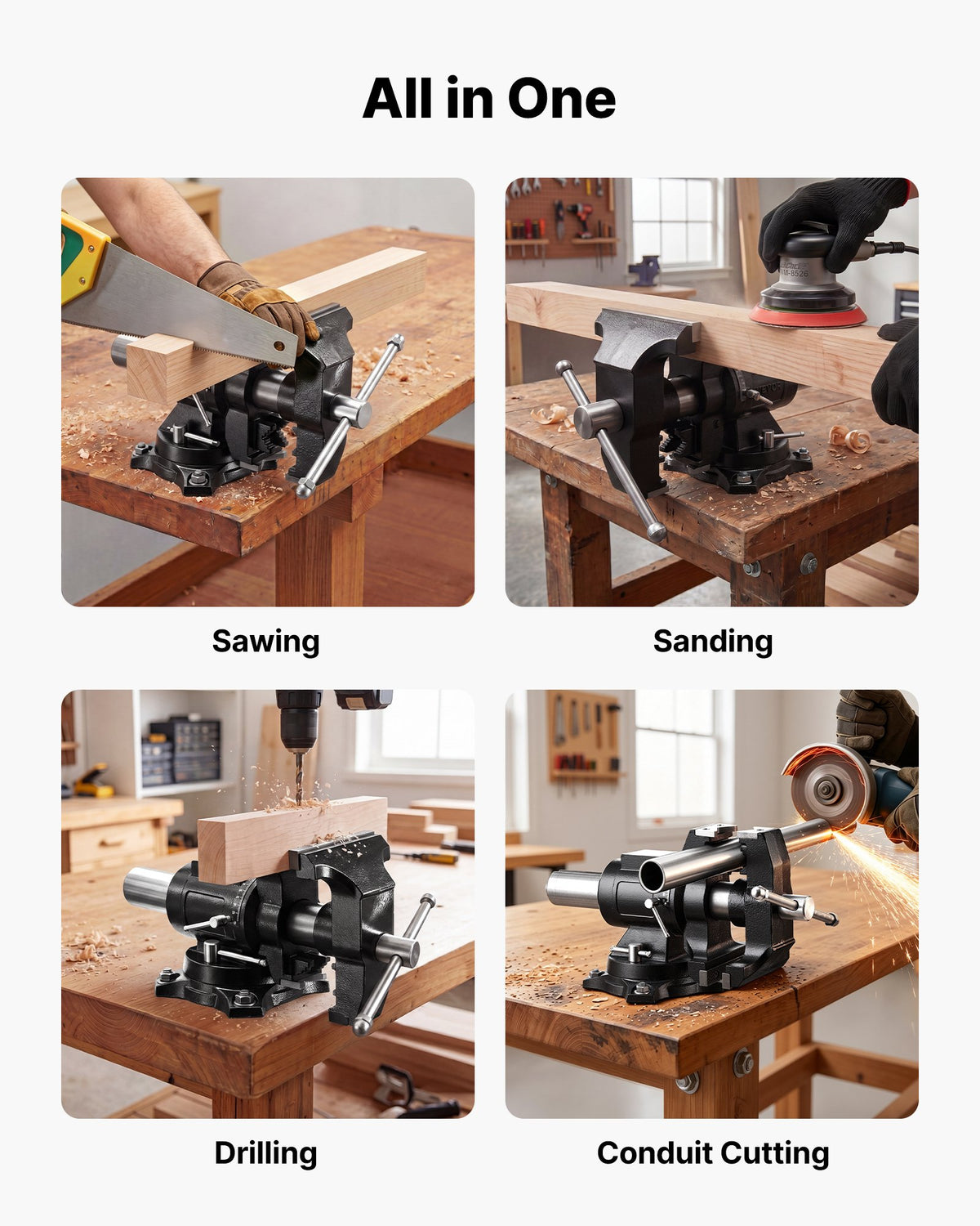 Heavy Duty Bench Vise, 140 mm Jaw Width, Double Swivel Rotating Multi-Purpose Bench Vise, with 360° Locking Swivel Base & Head, 70 mm Throat Depth, 125 mm Jaw Opening, for Drilling, Pipe Cutting