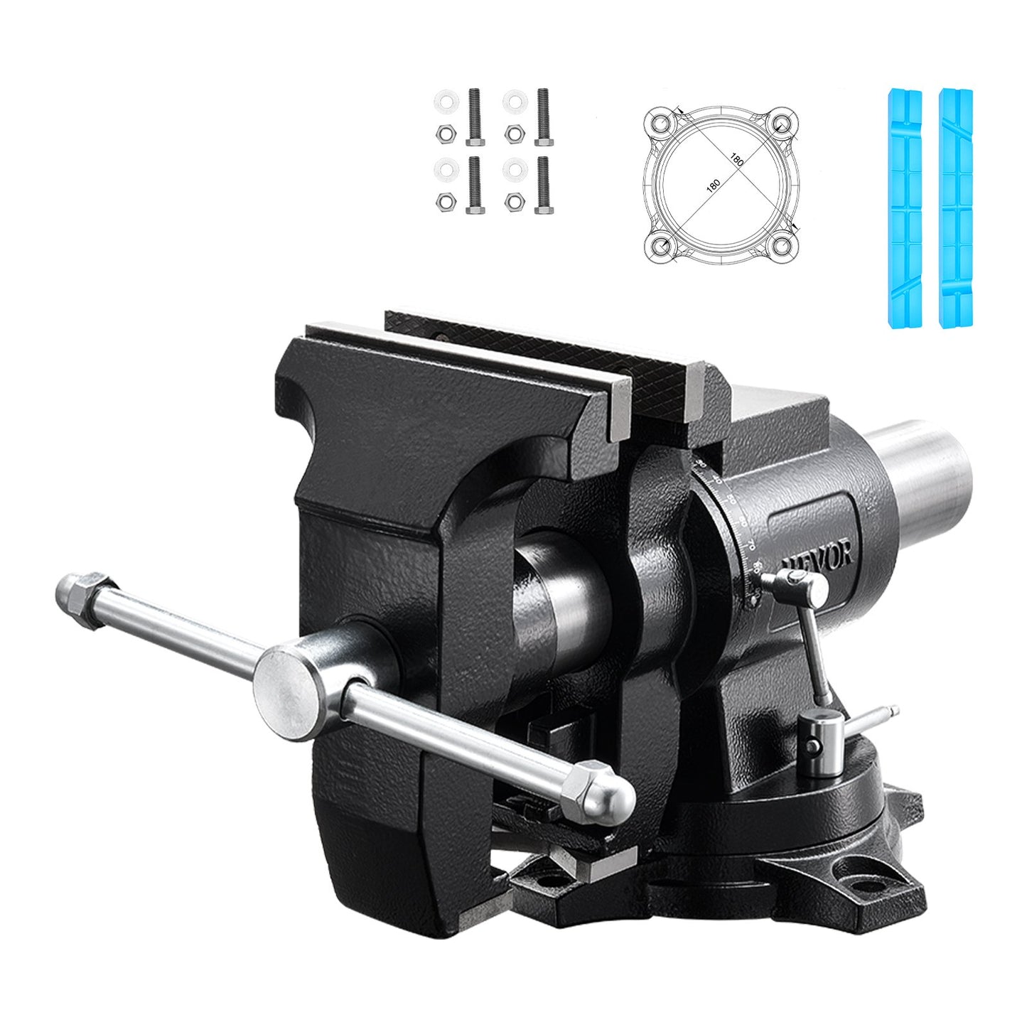 Heavy Duty Bench Vise, 140 mm Jaw Width, Double Swivel Rotating Multi-Purpose Bench Vise, with 360° Locking Swivel Base & Head, 70 mm Throat Depth, 125 mm Jaw Opening, for Drilling, Pipe Cutting
