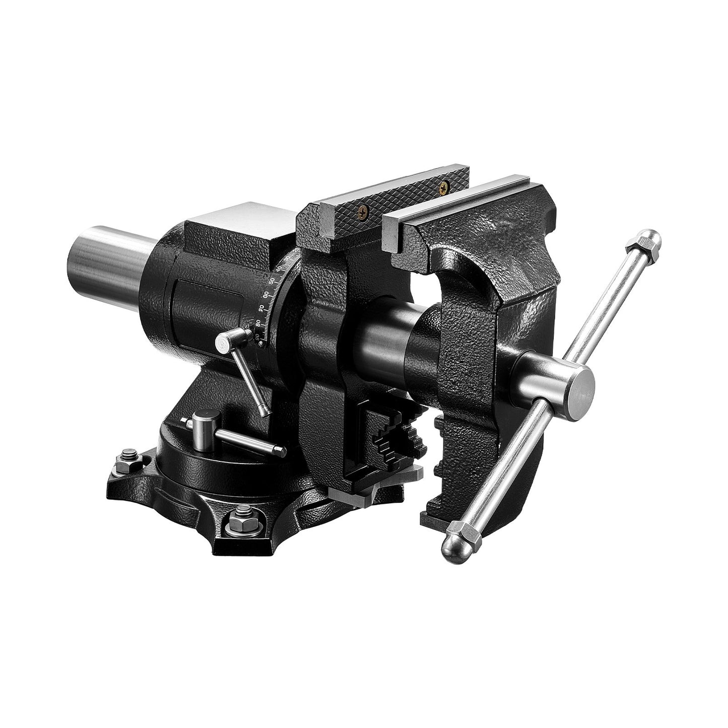 Heavy Duty Bench Vise, 140 mm Jaw Width, Double Swivel Rotating Multi-Purpose Bench Vise, with 360° Locking Swivel Base & Head, 70 mm Throat Depth, 125 mm Jaw Opening, for Drilling, Pipe Cutting