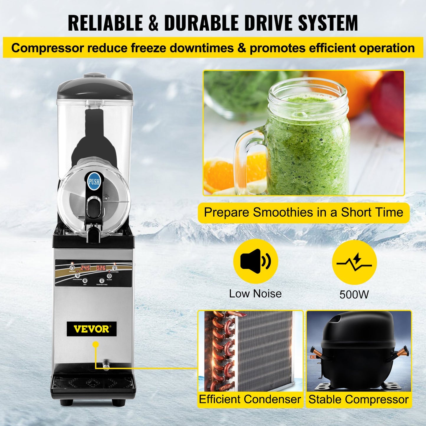 VEVOR Slush Frozen Drink Machine, 15L Tank Commercial Margarita Machine, 500W Stainless