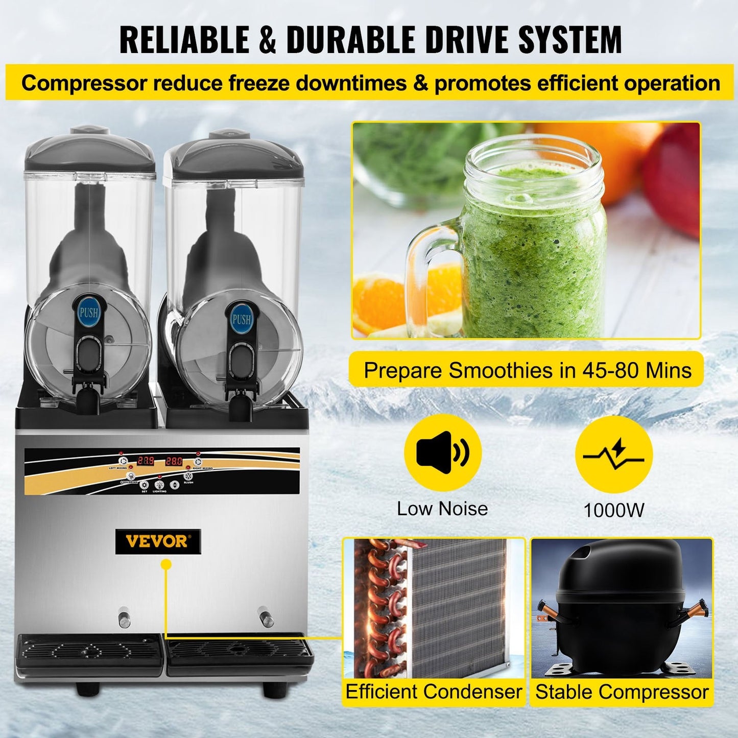 Dual 15L Margarita & Slush Maker, Efficient Frozen Drink Machine, 46 kg