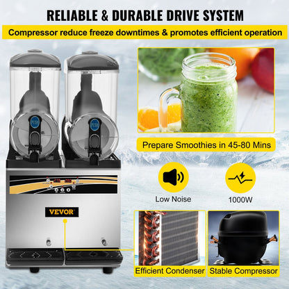 Dual 15L Margarita & Slush Maker, Efficient Frozen Drink Machine, 46 kg