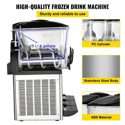Triple 15L Tank Commercial Slush Machine, 0.8m, 84kg, 800W for Drinks