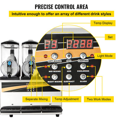 VEVOR Slush Frozen Drink Machine, 3x15L Tank Commercial Margarita Machine, 800W
