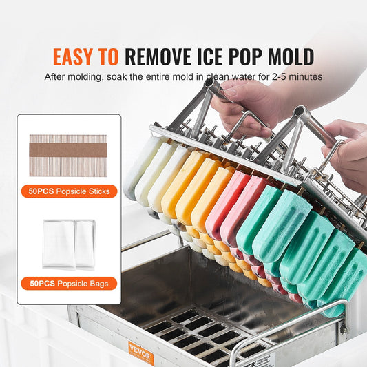 Commercial 40-Piece Stainless Steel Popsicle Mould Set with Double Slots