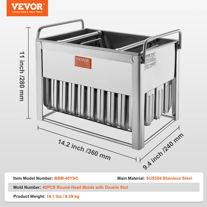 VEVOR Commercial Popsicle Moulds, 40PCS Round-Head Ice Pop Moulds with Double Slot,