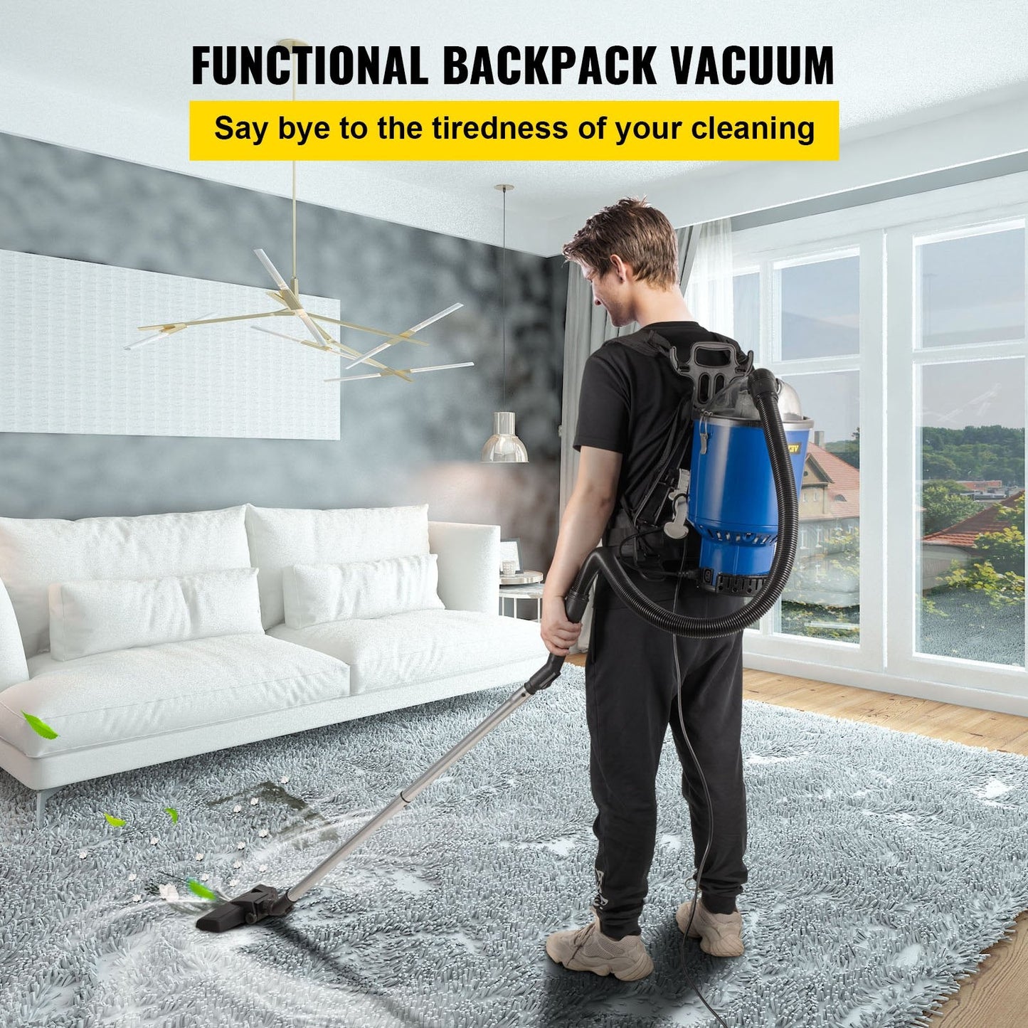 Lightweight 4L Backpack Vacuum Cleaner with HEPA Filter and Telescoping Wand