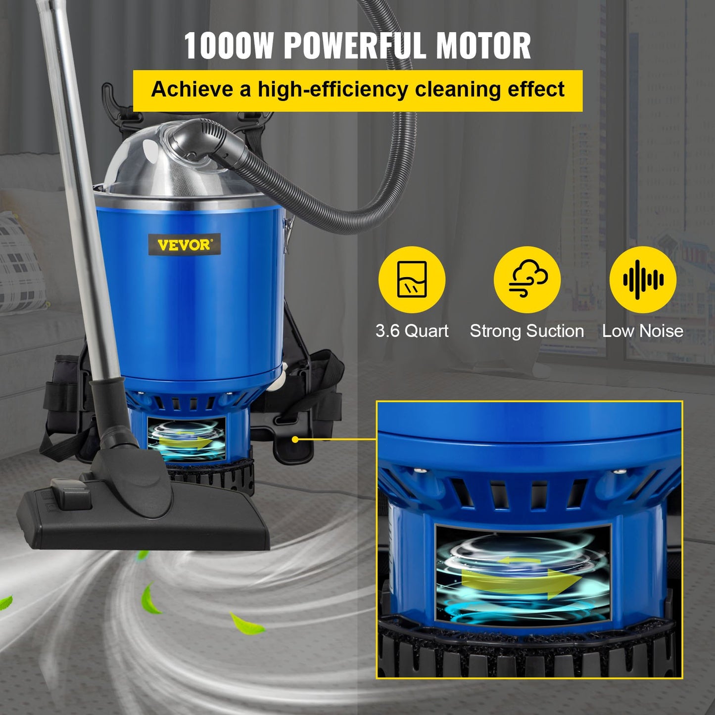 VEVOR Backpack Vacuum, 4L Backpack Vacuum Cleaner, 5-IN-1 Lightweight Backpack Vacuum,