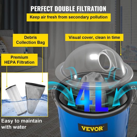 Lightweight 4L Backpack Vacuum Cleaner with HEPA Filter and Telescoping Wand
