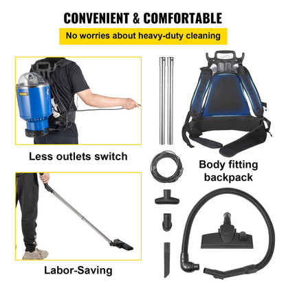 VEVOR Backpack Vacuum, 4L Backpack Vacuum Cleaner, 5-IN-1 Lightweight Backpack Vacuum,