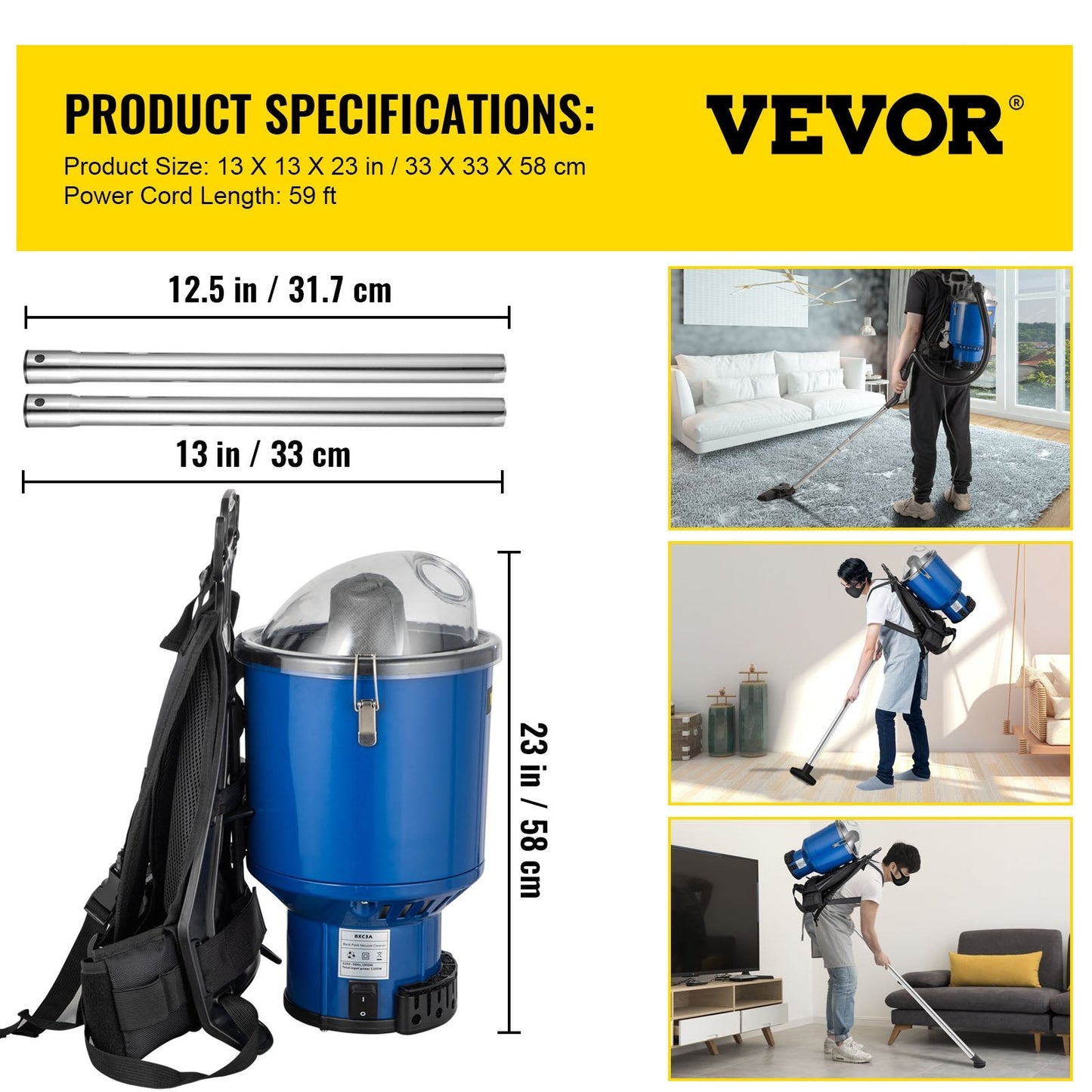 Lightweight 4L Backpack Vacuum Cleaner with HEPA Filter and Telescoping Wand
