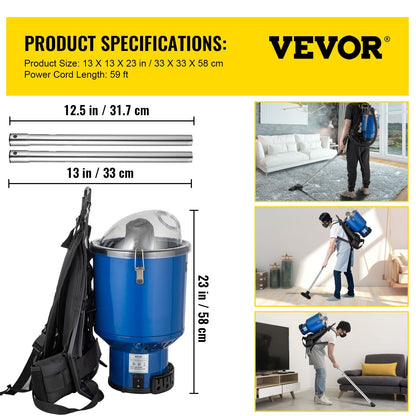 Lightweight 4L Backpack Vacuum Cleaner with HEPA Filter and Telescoping Wand