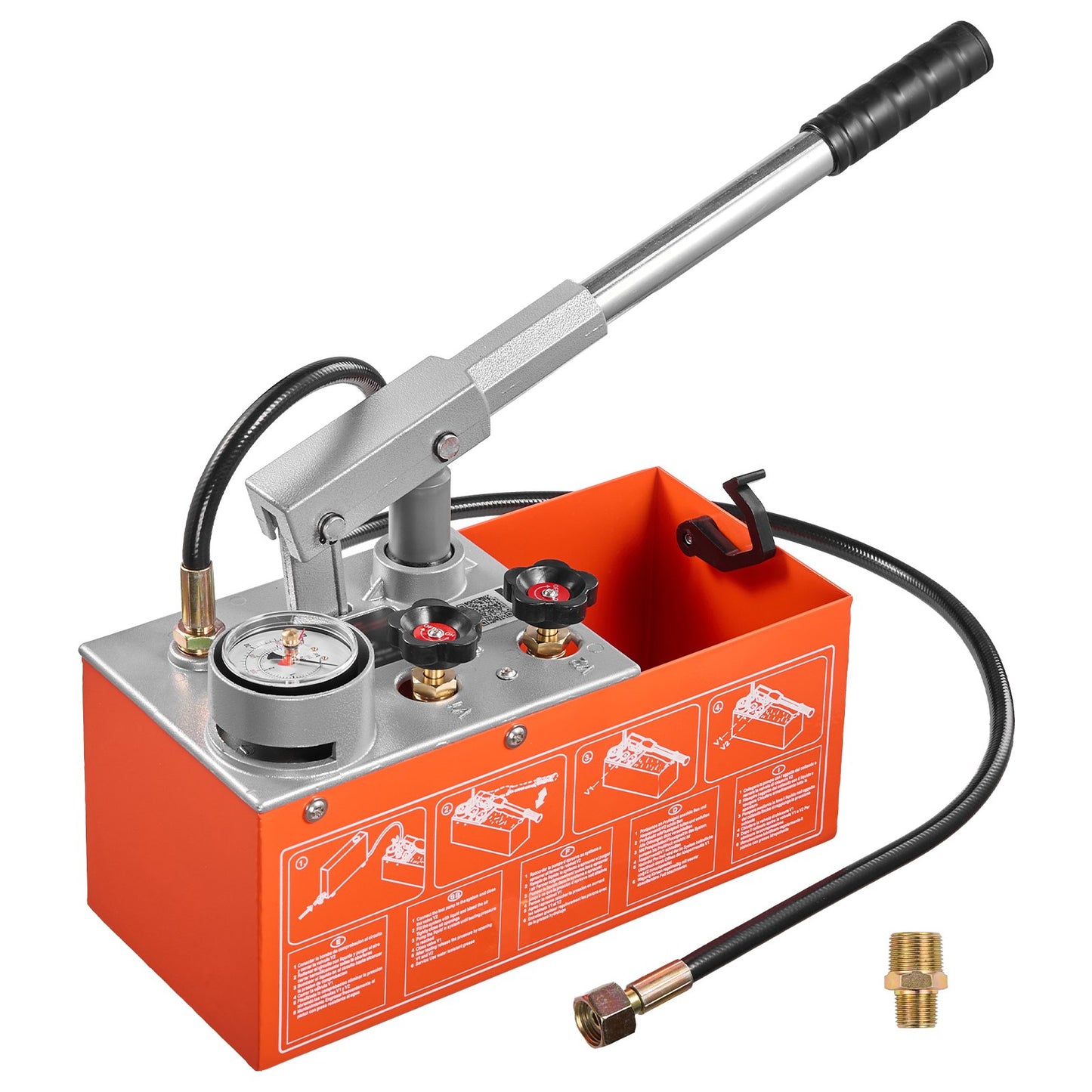 Hydrostatic Test Pump 6.06 L Hydraulic Manual Water Pressure Tester, Dual Valve Hydrostatic Water Pipe Leakage Pressure Test Pump Kit with Gauge & Tank, 0-30 Bar Range, for Pipeline Heating