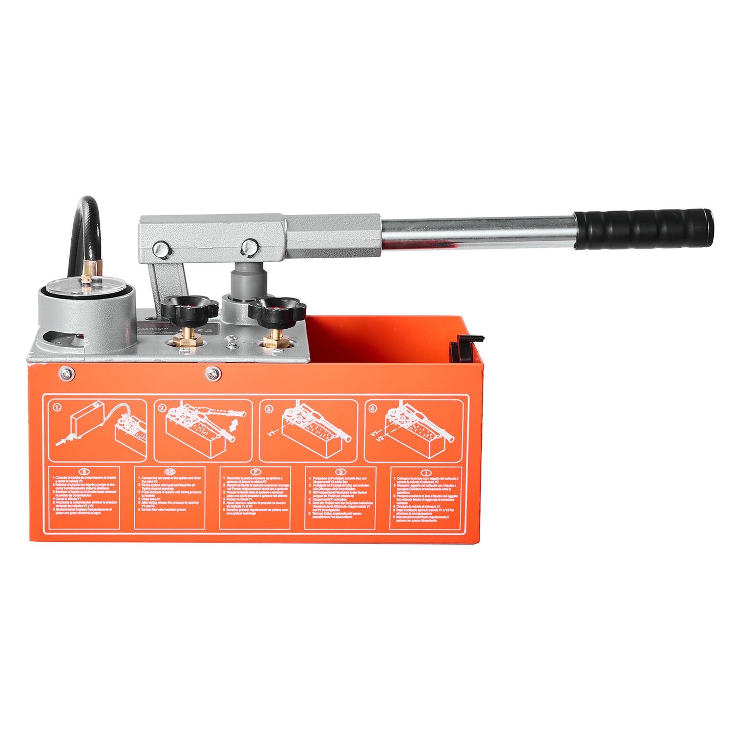 Hydrostatic Test Pump 6.06 L Hydraulic Manual Water Pressure Tester, Dual Valve Hydrostatic Water Pipe Leakage Pressure Test Pump Kit with Gauge & Tank, 0-30 Bar Range, for Pipeline Heating