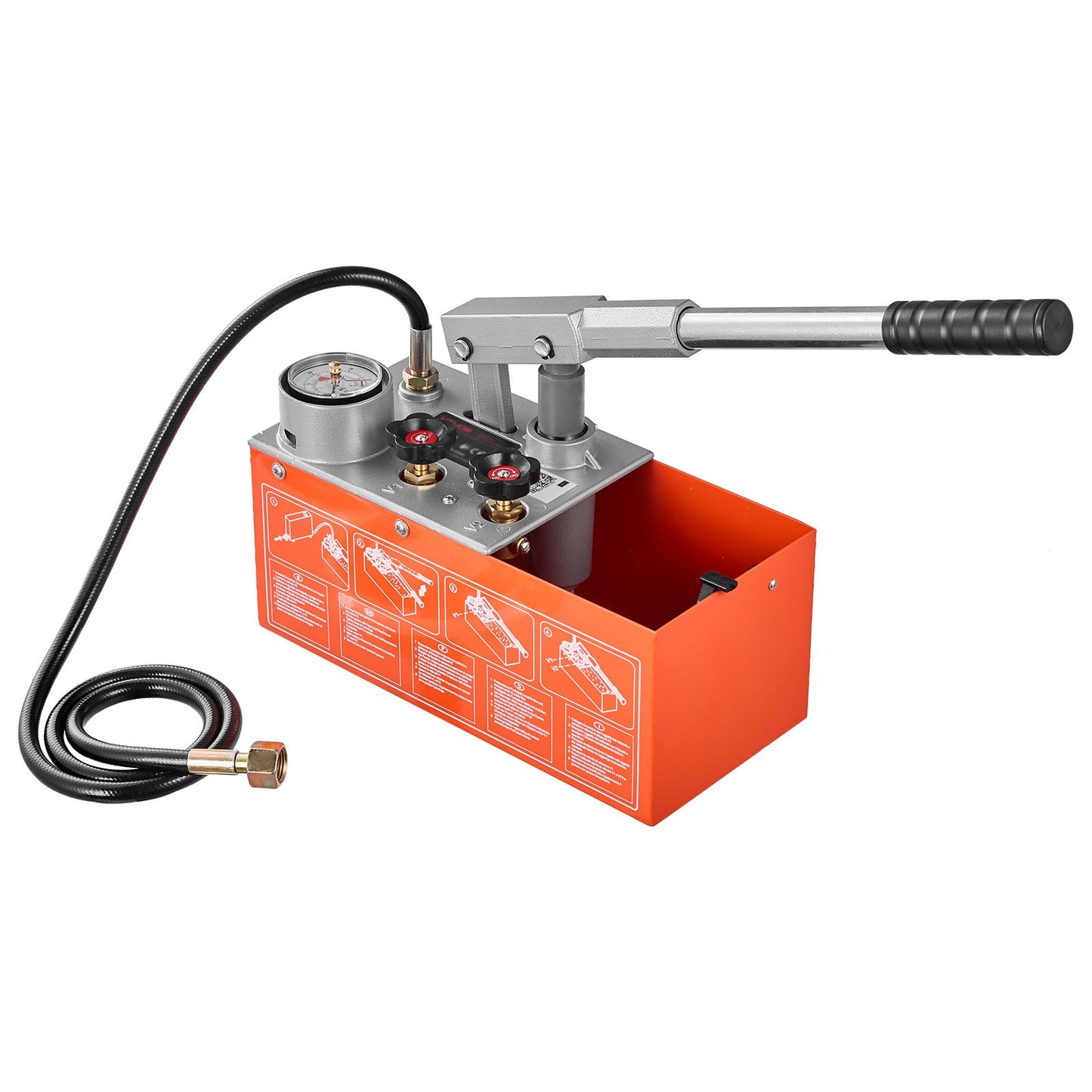 Hydrostatic Test Pump 6.06 L Hydraulic Manual Water Pressure Tester, Dual Valve Hydrostatic Water Pipe Leakage Pressure Test Pump Kit with Gauge & Tank, 0-30 Bar Range, for Pipeline Heating