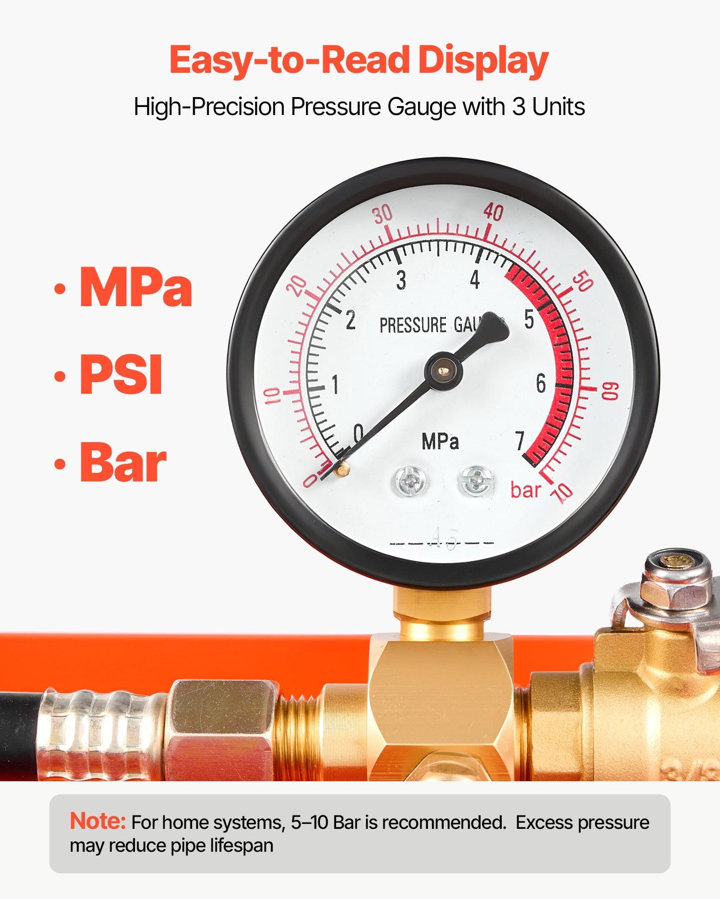Hydrostatic Test Pump 7.57 L Hydraulic Manual Water Pressure Tester, Single Valve Hydrostatic Water Pipe Leakage Pressure Test Pump Kit with Gauge & Tank, 0-50 Bar Range, for Pipeline Heating