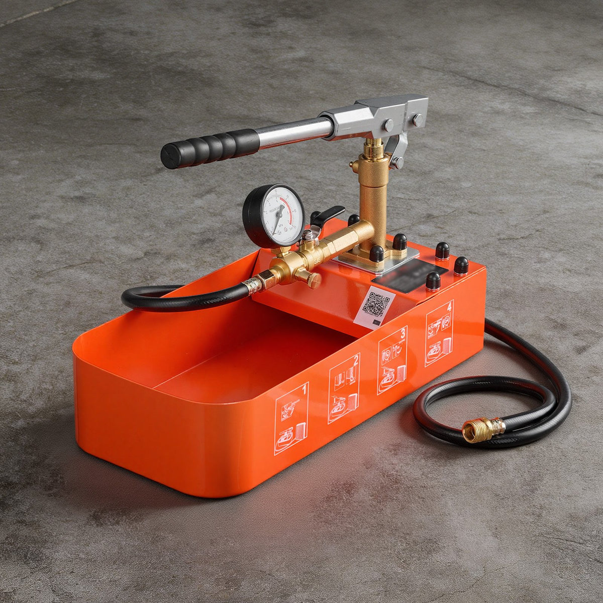 Hydrostatic Test Pump 7.57 L Hydraulic Manual Water Pressure Tester, Single Valve Hydrostatic Water Pipe Leakage Pressure Test Pump Kit with Gauge & Tank, 0-50 Bar Range, for Pipeline Heating