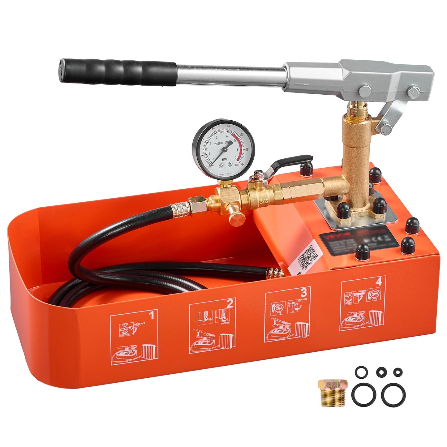 Hydrostatic Test Pump 7.57 L Hydraulic Manual Water Pressure Tester, Single Valve Hydrostatic Water Pipe Leakage Pressure Test Pump Kit with Gauge & Tank, 0-50 Bar Range, for Pipeline Heating