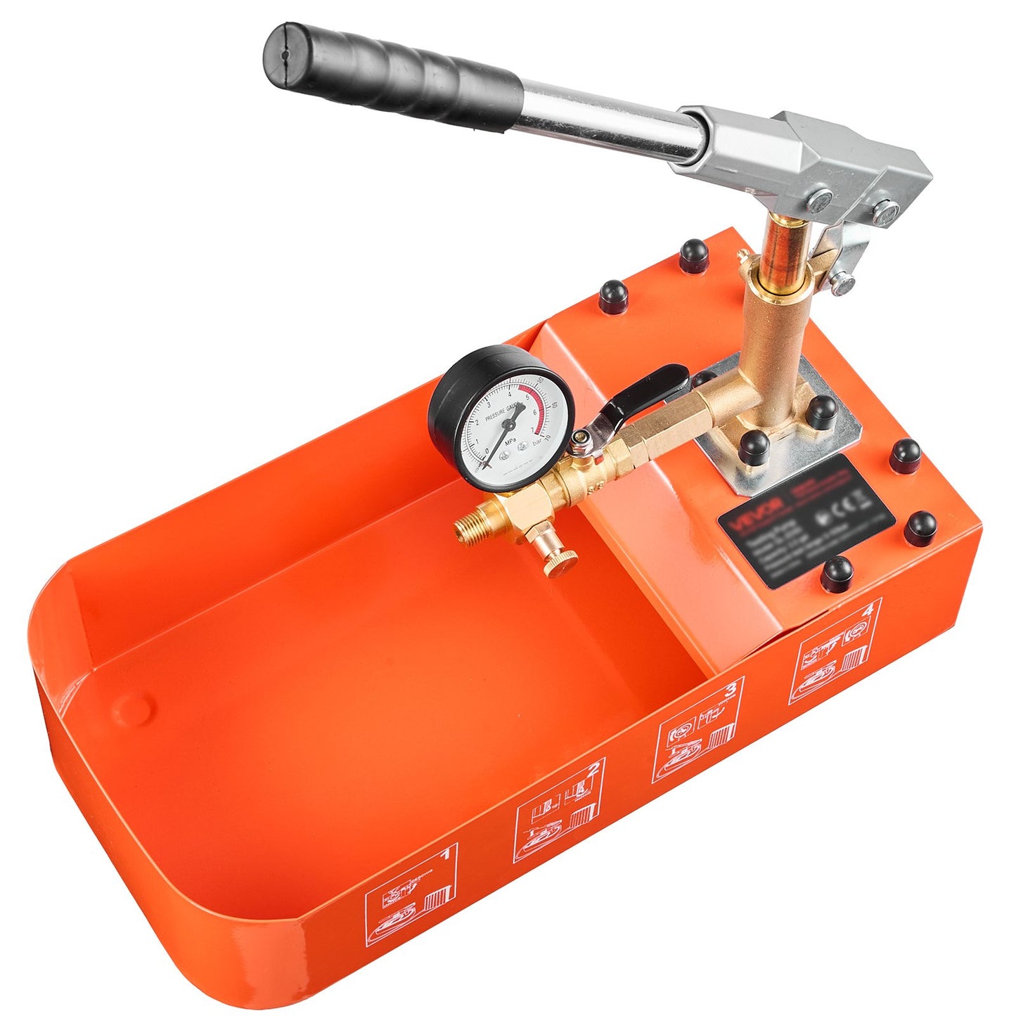 Hydrostatic Test Pump 7.57 L Hydraulic Manual Water Pressure Tester, Single Valve Hydrostatic Water Pipe Leakage Pressure Test Pump Kit with Gauge & Tank, 0-50 Bar Range, for Pipeline Heating