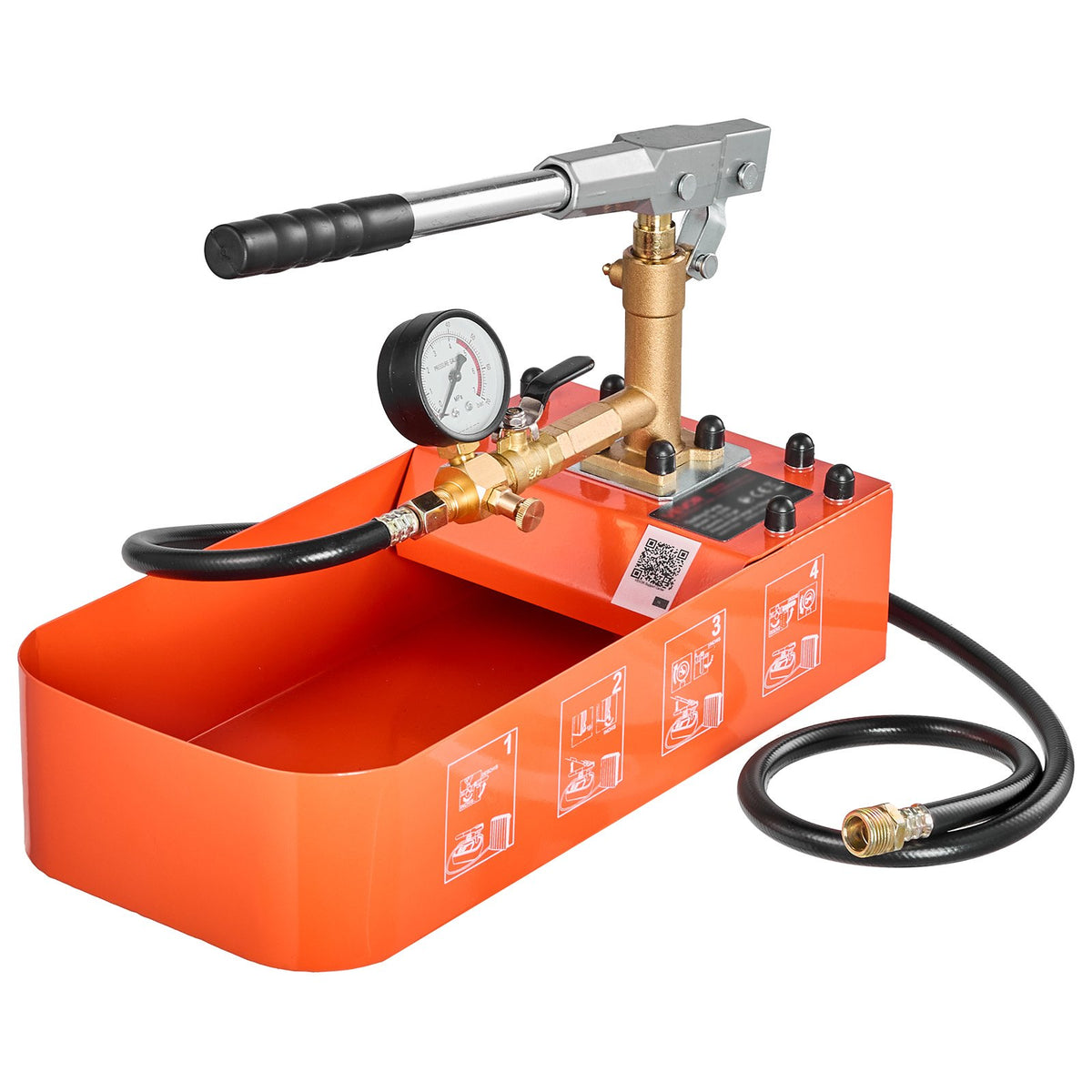 Hydrostatic Test Pump 7.57 L Hydraulic Manual Water Pressure Tester, Single Valve Hydrostatic Water Pipe Leakage Pressure Test Pump Kit with Gauge & Tank, 0-50 Bar Range, for Pipeline Heating