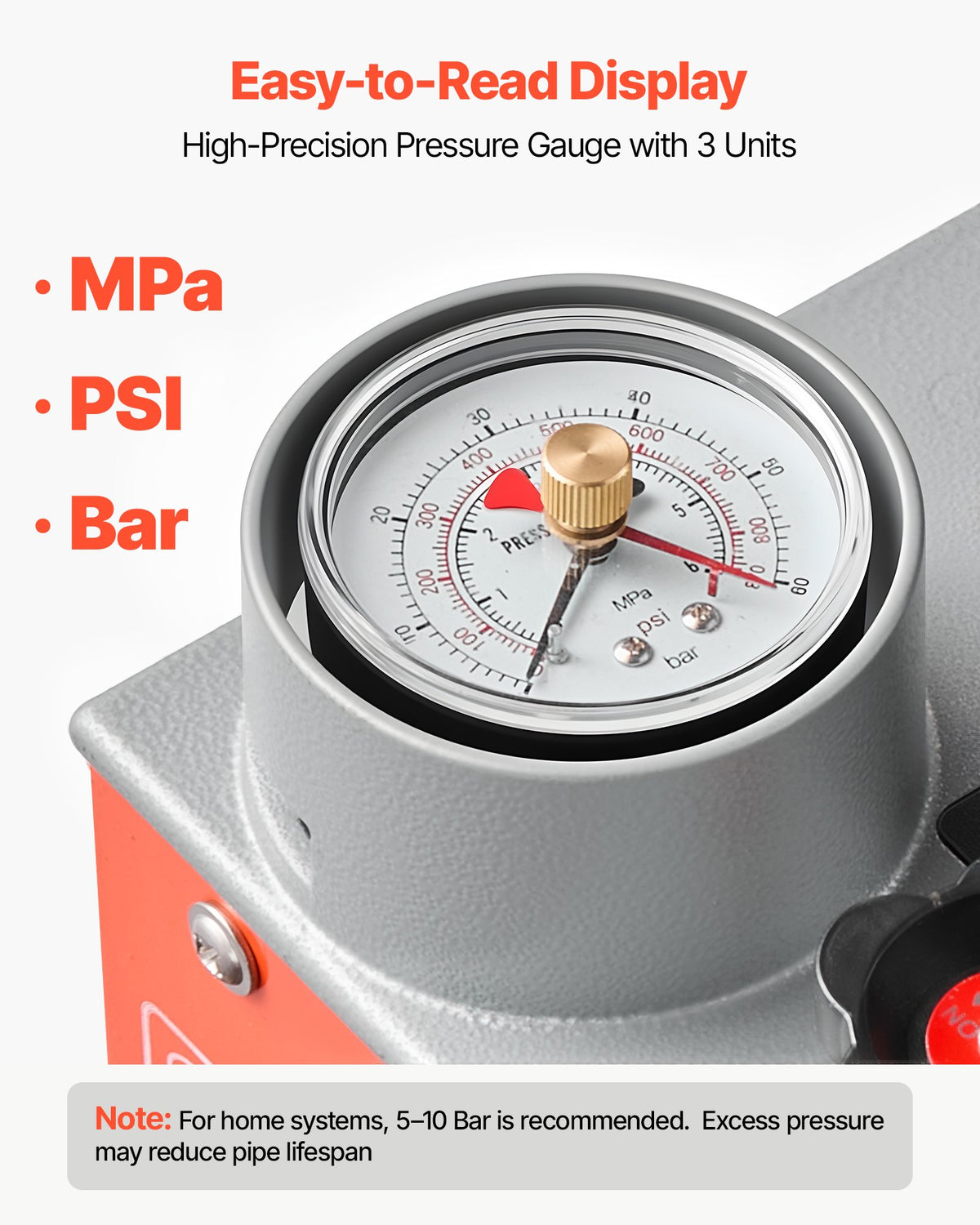 Hydrostatic Test Pump 11.36 L Hydraulic Manual Water Pressure Tester, Dual Valve Hydrostatic Water Pipe Leakage Pressure Test Pump Kit with Gauge & Tank, 0-50 Bar Range, for Pipeline, Heating