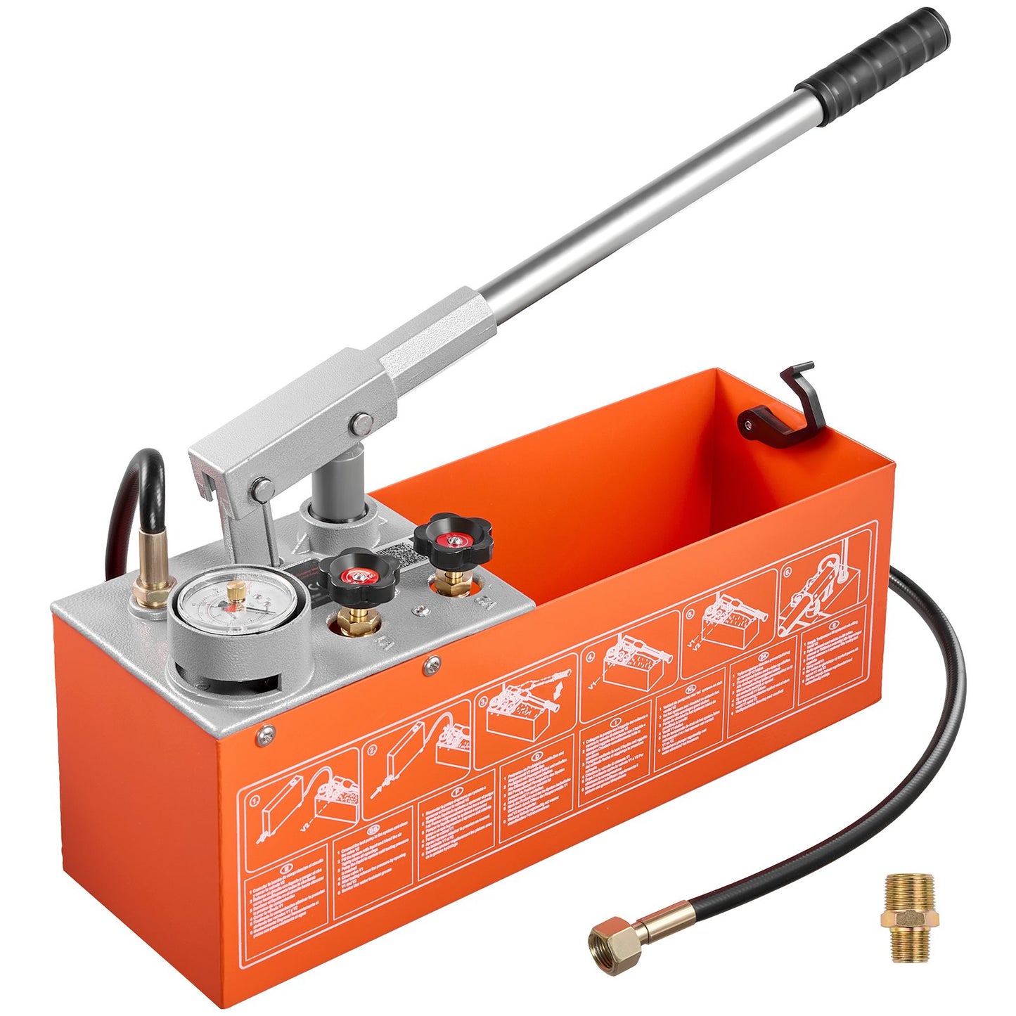 Hydrostatic Test Pump 11.36 L Hydraulic Manual Water Pressure Tester, Dual Valve Hydrostatic Water Pipe Leakage Pressure Test Pump Kit with Gauge & Tank, 0-50 Bar Range, for Pipeline, Heating
