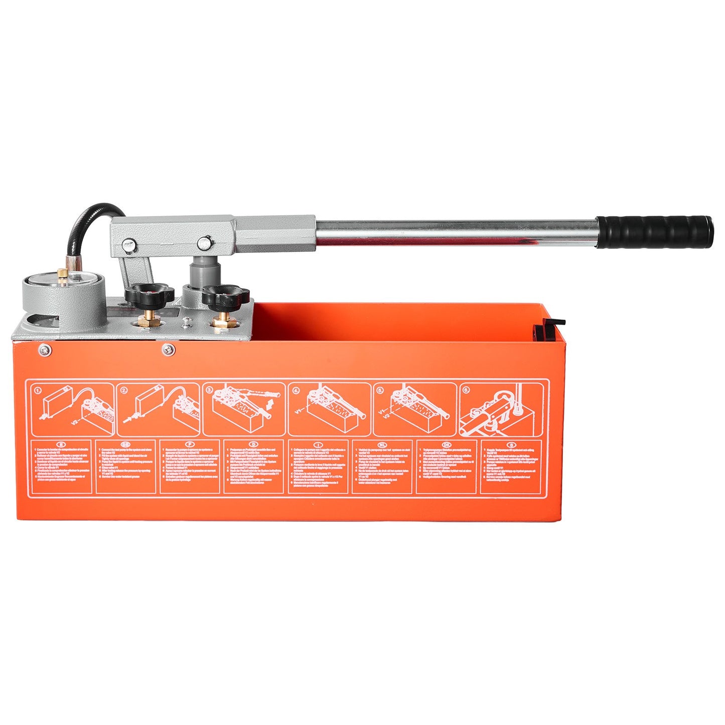 Hydrostatic Test Pump 11.36 L Hydraulic Manual Water Pressure Tester, Dual Valve Hydrostatic Water Pipe Leakage Pressure Test Pump Kit with Gauge & Tank, 0-50 Bar Range, for Pipeline, Heating