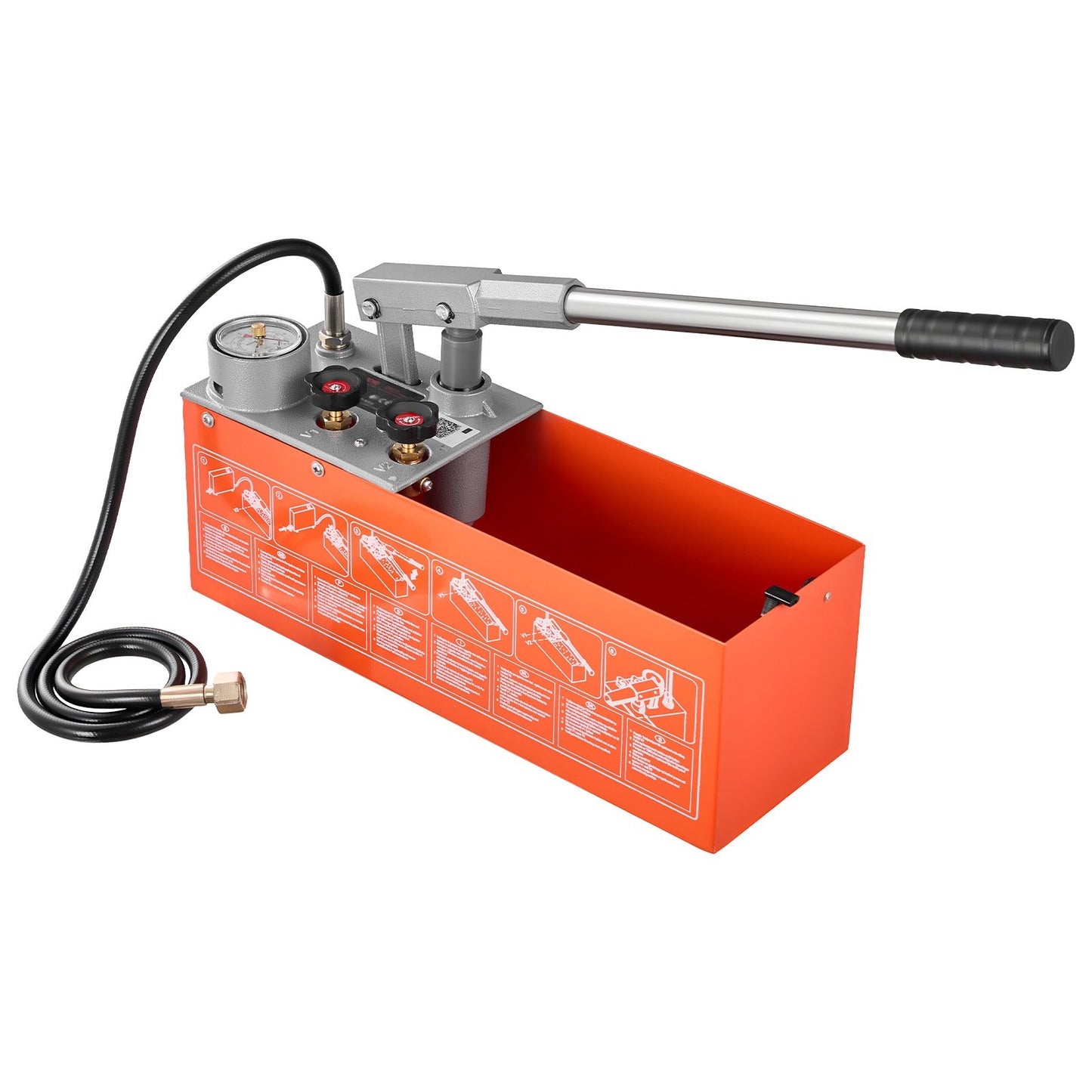 Hydrostatic Test Pump 11.36 L Hydraulic Manual Water Pressure Tester, Dual Valve Hydrostatic Water Pipe Leakage Pressure Test Pump Kit with Gauge & Tank, 0-50 Bar Range, for Pipeline, Heating