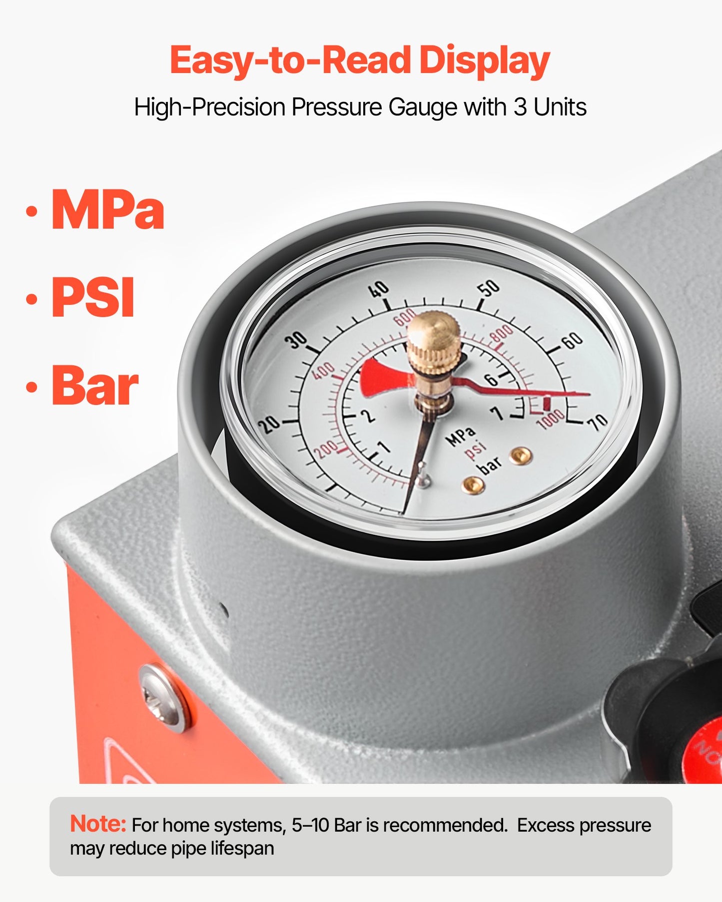 Hydrostatic Test Pump 7.57 L Hydraulic Manual Water Pressure Tester, Dual Valve Hydrostatic Water Pipe Leakage Pressure Test Pump Kit with Gauge & Tank, 0-60 Bar Range, for Pipeline, Heating