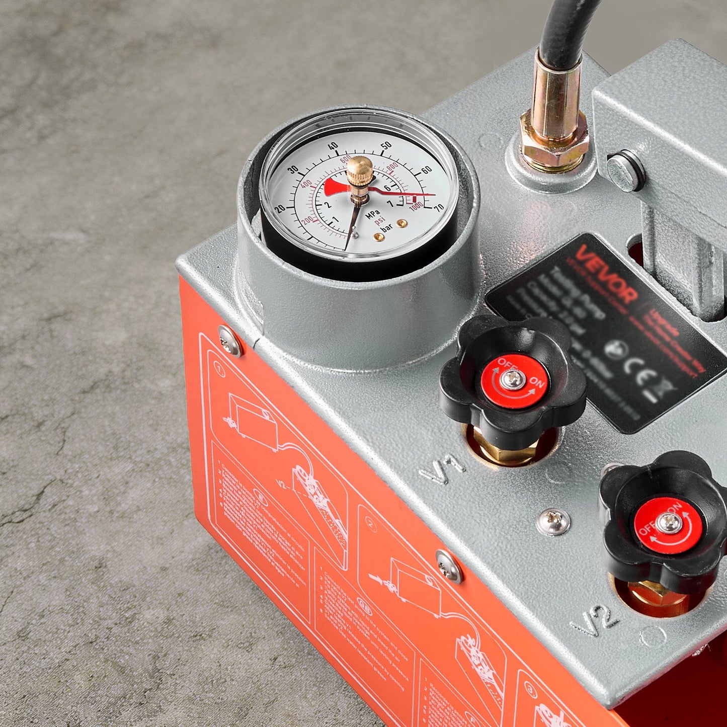 Hydrostatic Test Pump 7.57 L Hydraulic Manual Water Pressure Tester, Dual Valve Hydrostatic Water Pipe Leakage Pressure Test Pump Kit with Gauge & Tank, 0-60 Bar Range, for Pipeline, Heating