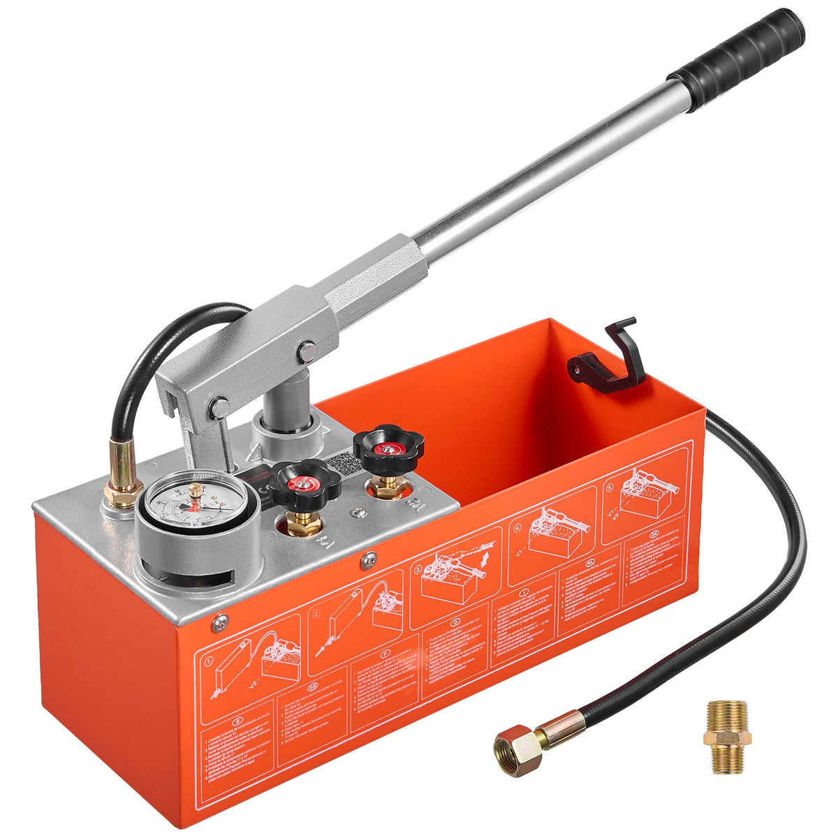 Hydrostatic Test Pump 7.57 L Hydraulic Manual Water Pressure Tester, Dual Valve Hydrostatic Water Pipe Leakage Pressure Test Pump Kit with Gauge & Tank, 0-60 Bar Range, for Pipeline, Heating