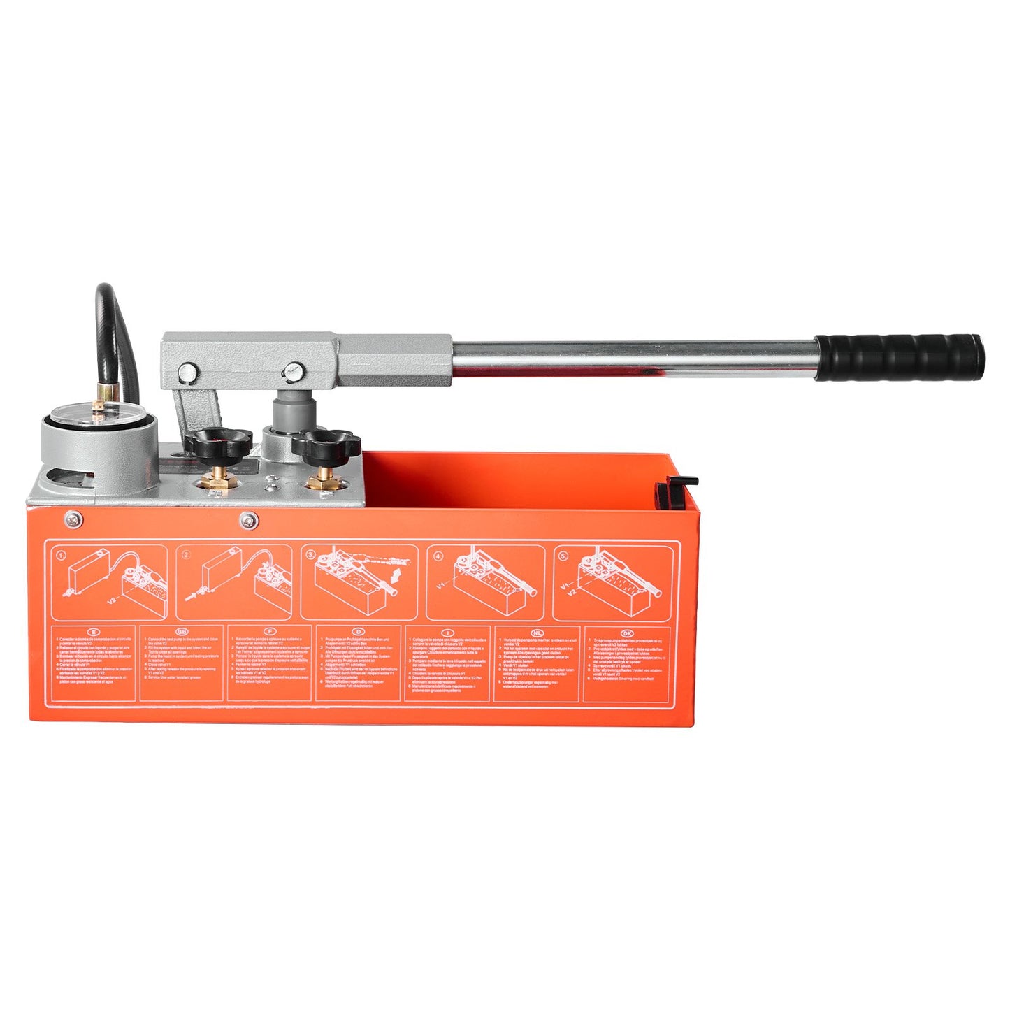 Hydrostatic Test Pump 7.57 L Hydraulic Manual Water Pressure Tester, Dual Valve Hydrostatic Water Pipe Leakage Pressure Test Pump Kit with Gauge & Tank, 0-60 Bar Range, for Pipeline, Heating
