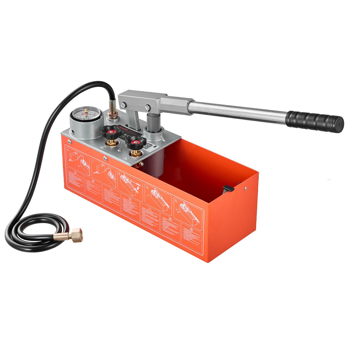 Hydrostatic Test Pump 7.57 L Hydraulic Manual Water Pressure Tester, Dual Valve Hydrostatic Water Pipe Leakage Pressure Test Pump Kit with Gauge & Tank, 0-60 Bar Range, for Pipeline, Heating