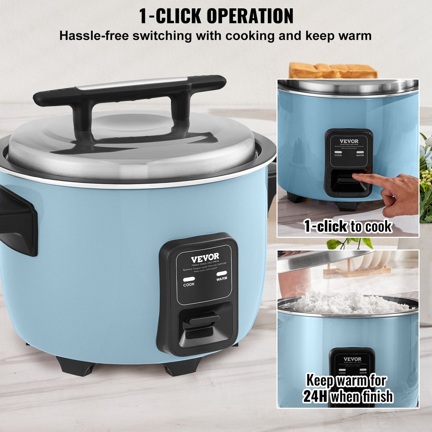 Commercial 8L Rice Cooker with Non-Stick Pot and 24H Keep-Warm Function