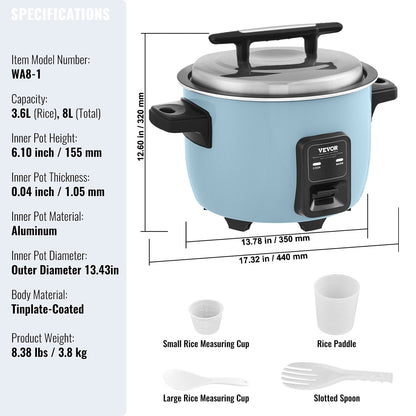 Commercial 8L Rice Cooker with Non-Stick Pot and 24H Keep-Warm Function