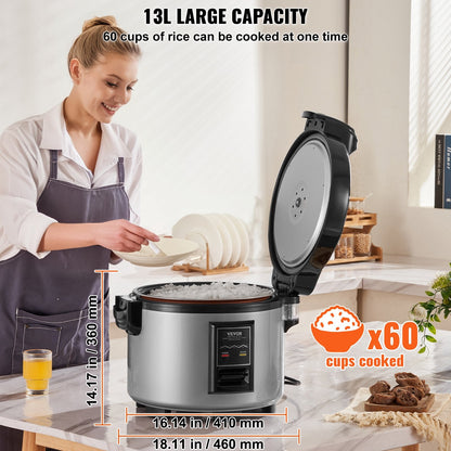 Commercial Rice Cooker 13L, Non-Stick, 12-Hour Warm, User-Friendly Design